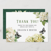 ホワイトアジサイ結婚バタフライサンキューカード 招待状 (正面/裏面)