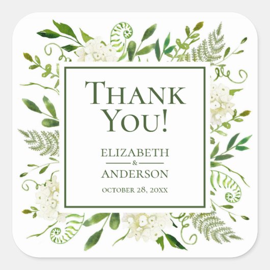 ホワイトアジサイ結婚フローラ感謝 スクエアシール (正面)