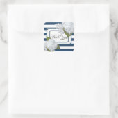 ホワイトアジサイ航海のフローラネイビーブルーストライプの スクエアシール (バッグ)