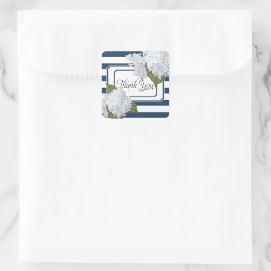 ホワイトアジサイ航海のフローラネイビーブルーストライプの スクエアシール (バッグ)