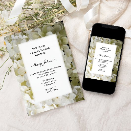 ホワイトアジサイ花ブライダルシャワー 招待状