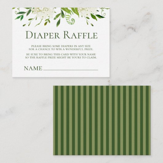 ホワイトアジサイ赤ちゃんシャワーおむつラッフル エンクロージャーカード (正面/裏面)