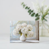 ホワイトアジサイ、コテージコア、ヴィンテージスタイル ポストカード (スタンド正面)