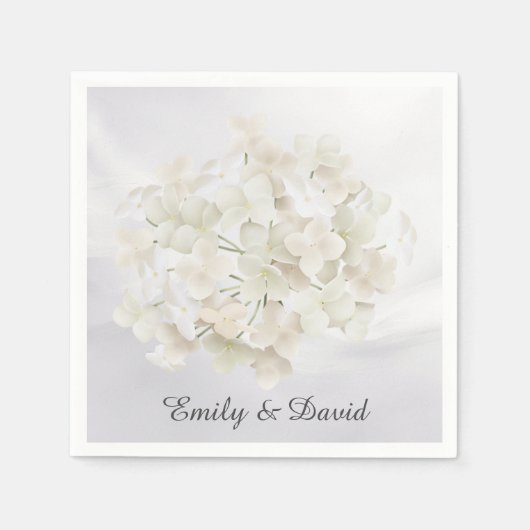 ホワイトアジサイonホワイト抽象芸術 スタンダードカクテルナプキン (正面)