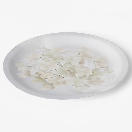 ホワイトアジサイonホワイト抽象芸術 ペーパープレート (アングル)