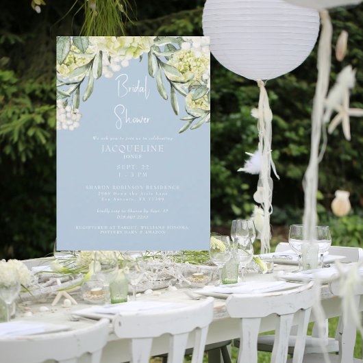 ホワイトアジランゲアスカイブルーブライダルシャワー 招待状