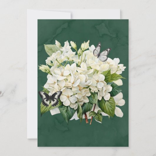 ホワイトアジランゲアバタフライカップケーキブライダルシャワー 招待状 (裏面)