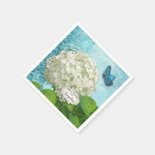 ホワイトアジランゲアバタフライダマスクブライダルシャワー スタンダードカクテルナプキン (角)