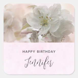 ホワイトアップルブロッサムフォト誕生日 スクエアシール