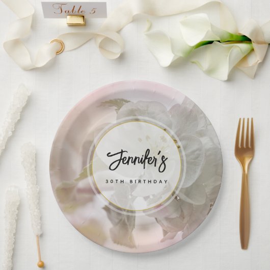 ホワイトアップルブロッサムフォト誕生日 ペーパープレート (ウェディング)