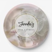 ホワイトアップルブロッサムフォト誕生日 ペーパープレート (正面)