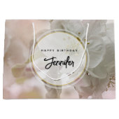 ホワイトアップルブロッサムフォト誕生日 ラージペーパーバッグ (正面)