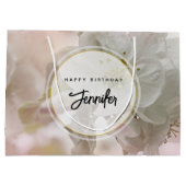 ホワイトアップルブロッサムフォト誕生日 ラージペーパーバッグ (裏面)