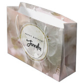 ホワイトアップルブロッサムフォト誕生日 ラージペーパーバッグ (裏面アングル)