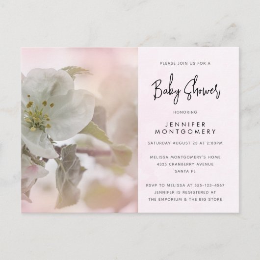 ホワイトアップルブロッサム写真ベビーシャワー インビテーションポストカード (正面)