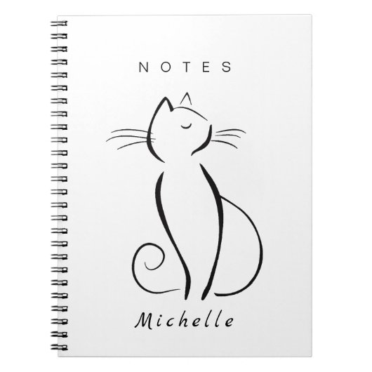 ホワイトアドオン名のミニマル黒猫 ノートブック (正面)