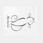 ホワイトアドオン名のミニマル黒猫 フリースブランケット (正面(横))