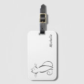 ホワイトアドオン名のミニマル黒猫 ラゲッジタグ (正面縦)