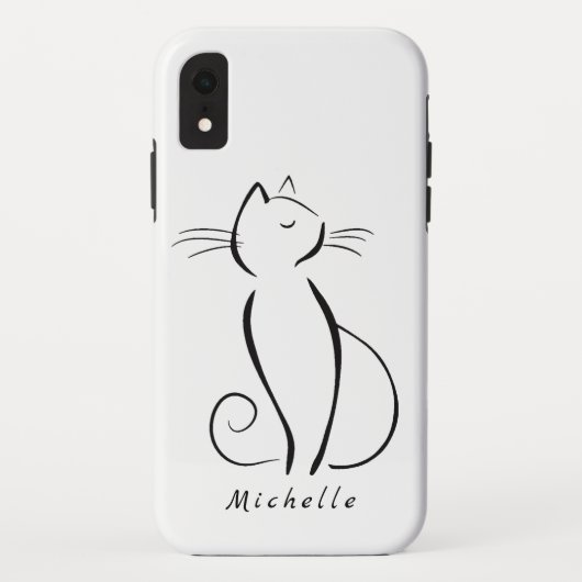 ホワイトアドオン名のミニマル黒猫 Case-Mate iPhoneケース (裏面)