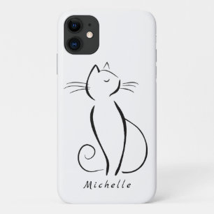ホワイトアドオン名のミニマル黒猫 iPhone 11 ケース