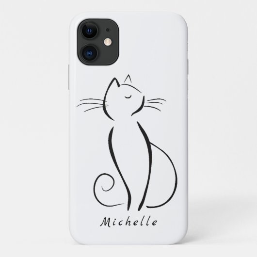 ホワイトアドオン名のミニマル黒猫 Case-Mate iPhoneケース (裏面)