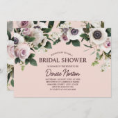 ホワイトアネモネオン赤面バラブライダルシャワー 招待状 (正面/裏面)