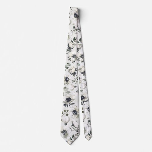 ホワイトアネモネグリーンユーカリ結婚ス ネクタイ (正面)