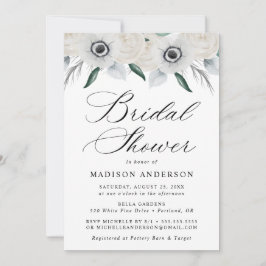 ホワイトアネモネスとバラブライダルシャワー招待 招待状