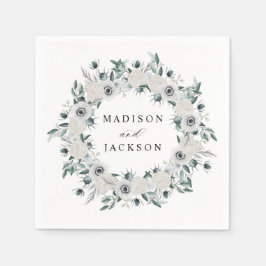 ホワイトアネモネスとバラ結婚ズ スタンダードカクテルナプキン