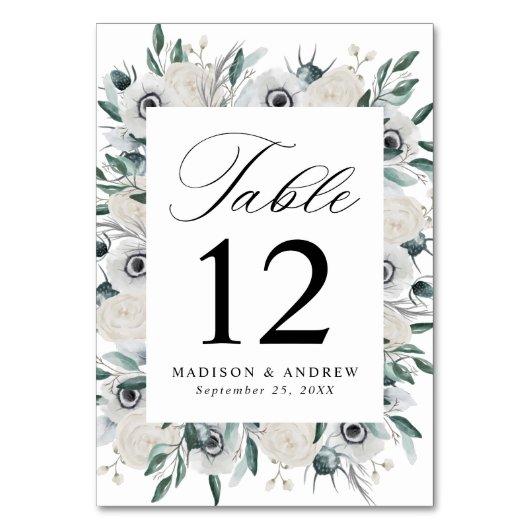 ホワイトアネモネスとバラ結婚ズ テーブルナンバー (正面)