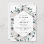 ホワイトアネモネスとバラ結婚フローラ 招待状 (正面)