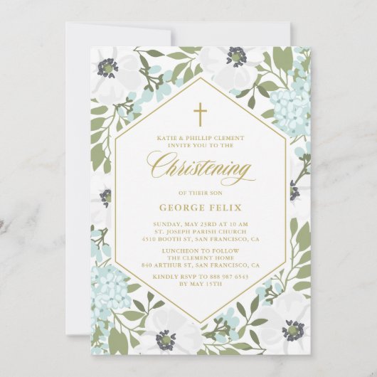ホワイトアネモネスブルーフローラボーイ《キリスト教》洗礼式や命名式 招待状 (正面)