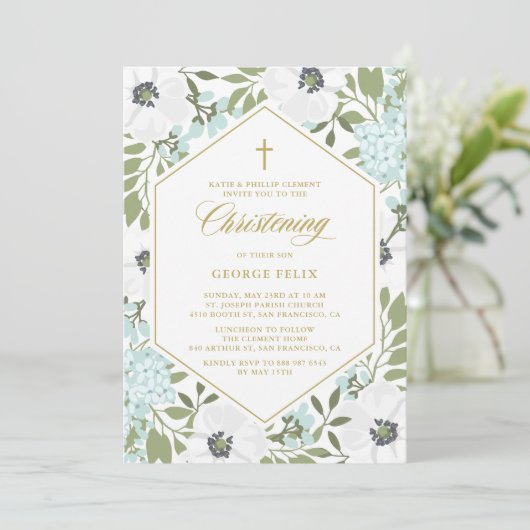 ホワイトアネモネスブルーフローラボーイ《キリスト教》洗礼式や命名式 招待状 (スタンド正面)