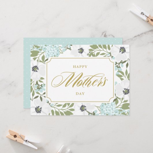 ホワイトアネモネズブルーフローラハッピーマザーズデイ カード (正面/裏面インサイチュ)