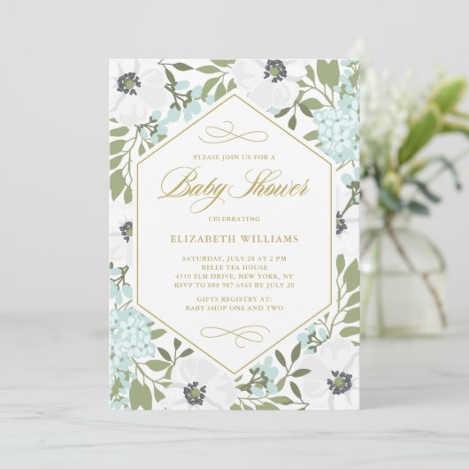 ホワイトアネモネフローラ男女兼用ベビーシャワー 招待状 (スタンド正面)