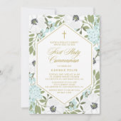 ホワイトアネモンズブルーフローラファーストホーリーコミュニオン 招待状 (正面)