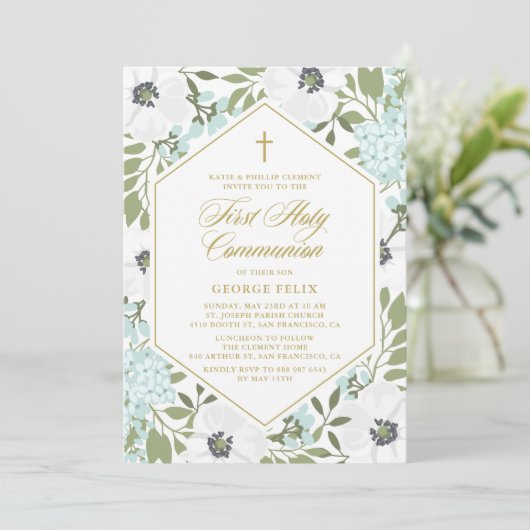 ホワイトアネモンズブルーフローラファーストホーリーコミュニオン 招待状 (スタンド正面)
