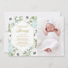 ホワイトアネモンズブルーフローラフォトベビー賛美ズ 招待状