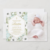 ホワイトアネモンズブルーフローラ写真男の赤ちゃんバウティゾ 招待状 (正面)
