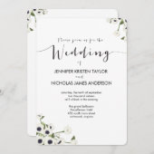 ホワイトアネモンフラワーヴィンテージウェディング招待状 招待状 (正面/裏面)