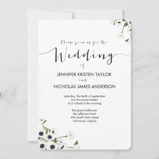 ホワイトアネモンフラワーヴィンテージウェディング招待状 招待状 (正面)