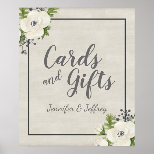 ホワイトアネモン結婚フローラのカードとギフトのサイン ポスター (正面)
