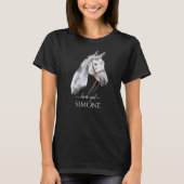 ホワイトアパロオーサ馬ポートレート女性のカーボーイ馬術 Tシャツ (正面)