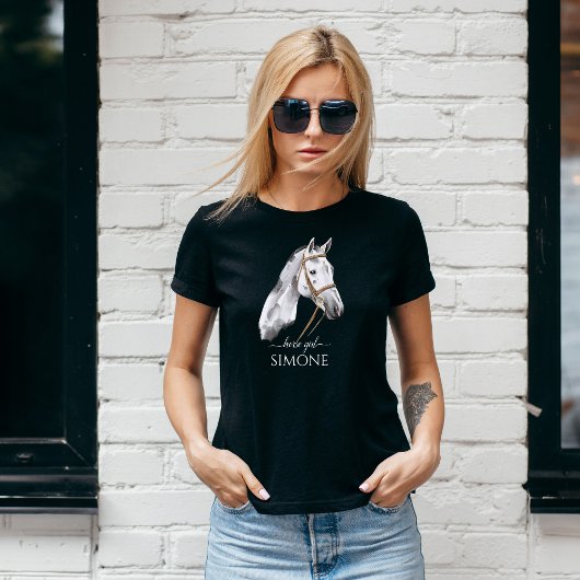 ホワイトアパロオーサ馬ポートレート女性のカーボーイ馬術 Tシャツ