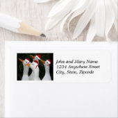 ホワイトアヒルが赤いサンタハッツを着て差出人住所 ラベル (インサイチュ)