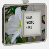 ホワイトアマリリスホリデーウィンターフローラ シルバープレートフレームオーナメント (右)