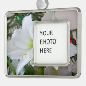 ホワイトアマリリスホリデーウィンターフローラ シルバープレートフレームオーナメント (左)