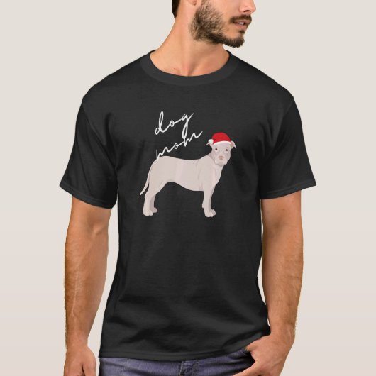 ホワイトアメリカンのピットブルテリア犬の母のクリスマス Tシャツ (正面)