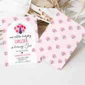 ホワイトアモダンーチピンクレディバグ1st誕生日 招待状