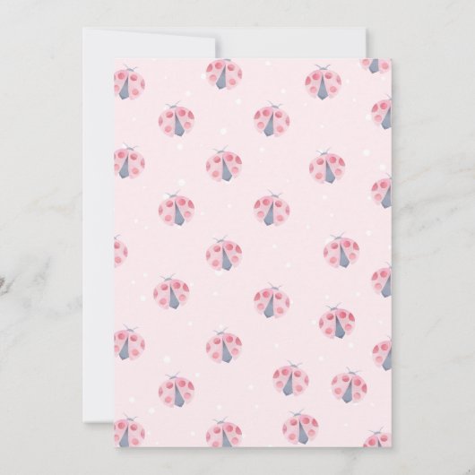 ホワイトアモダンーチピンクレディバグ1st誕生日 招待状 (裏面)